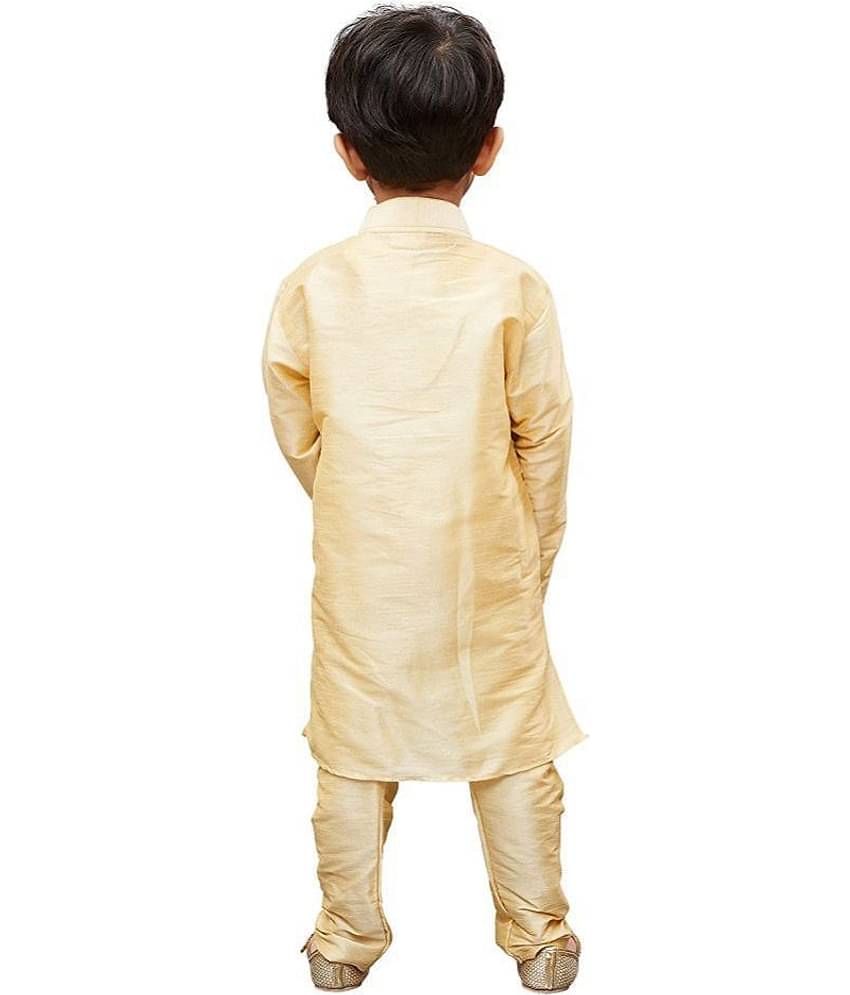 Fourfolds Boys Cotton Blend Solid - Pattern Kurta Pant Set ( Beige , Pack of 1 )