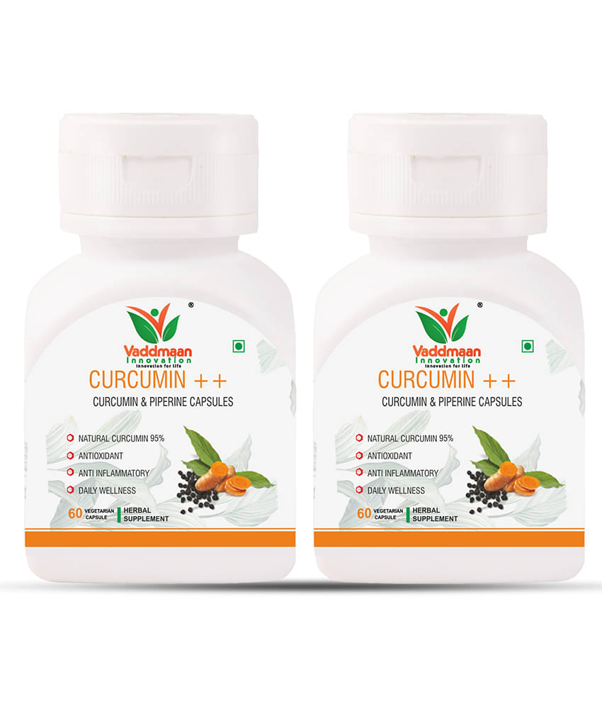 Vaddmaan Natural Strong Immunity Curcumin++ With Piperine Extract, 95% Curcuminoids 60 Veg Capsules Pack of 2 (1000 Mg/Serve) Supplement For Natural Strong Immunity, Brain, Cardiovascular Vaddmaan Natural Strong Immunity Curcumin++ With Piperine Extract, 95% Curcuminoids 60 Veg Capsules Pack of 2 (1000 Mg/Serve) Supplement For Natural Strong Immunity, Brain, Cardiovascular