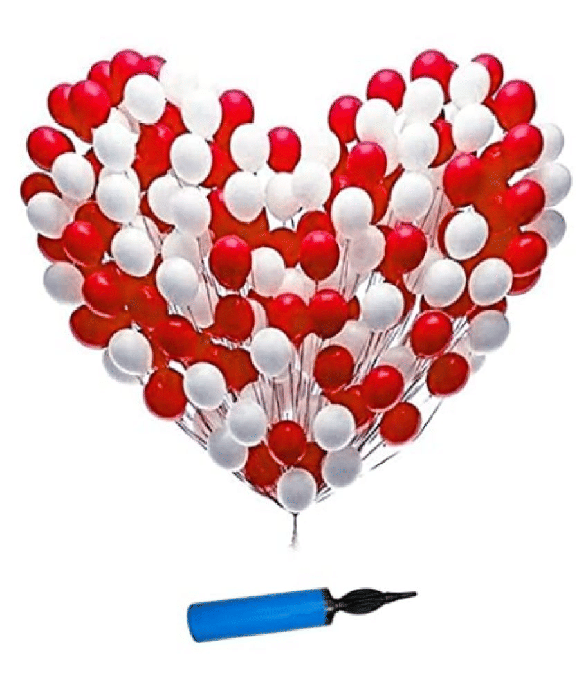     			Blooms Mall 101pcs Combo Red and White Mettalic Balloon + Balloon Pump