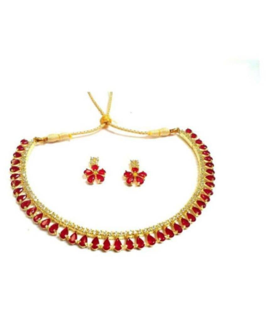Jewar Mandi - Gold Brass Necklace Set ( Pack of 1 )