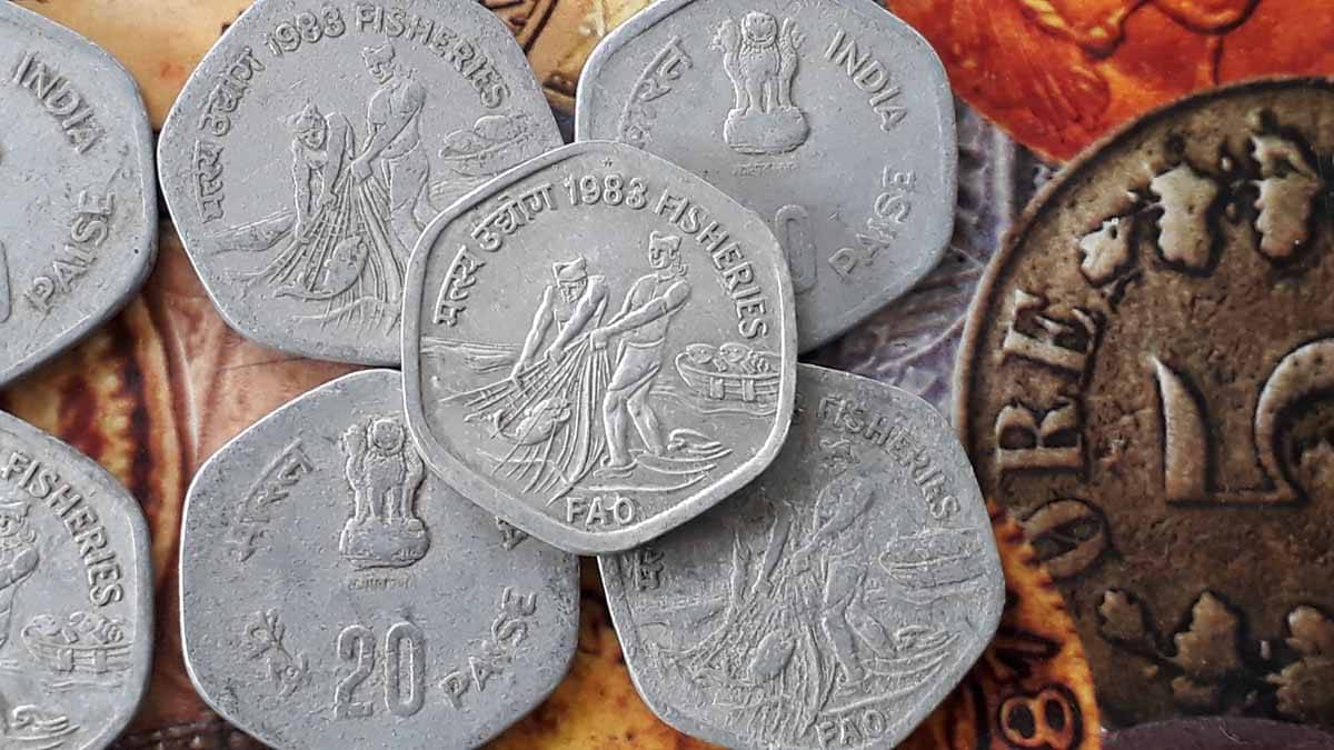     			10 PIECES LOT - 20 P - 1983 - FISHERIES - ALUMINIUM COMMEMORATIVE - INDIA - CIRCULATED CONDITION