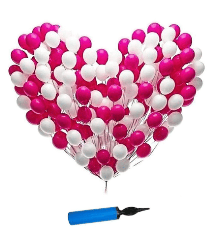     			Blooms Mall 101pcs Combo Pink and White Mettalic Balloon + Balloon Pump