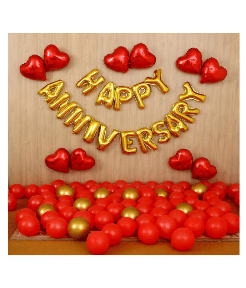 Blooms Mall 69 pcs Romantic Combo  Happy Anniversay Letter foil balloons + Mettaliic Balloons + Special Heart shape Balloons (Pack of 69)     			Blooms Mall 69 pcs Romantic Combo  Happy Anniversay Letter foil balloons + Mettaliic Balloons + Special Heart shape Balloons (Pack of 69)