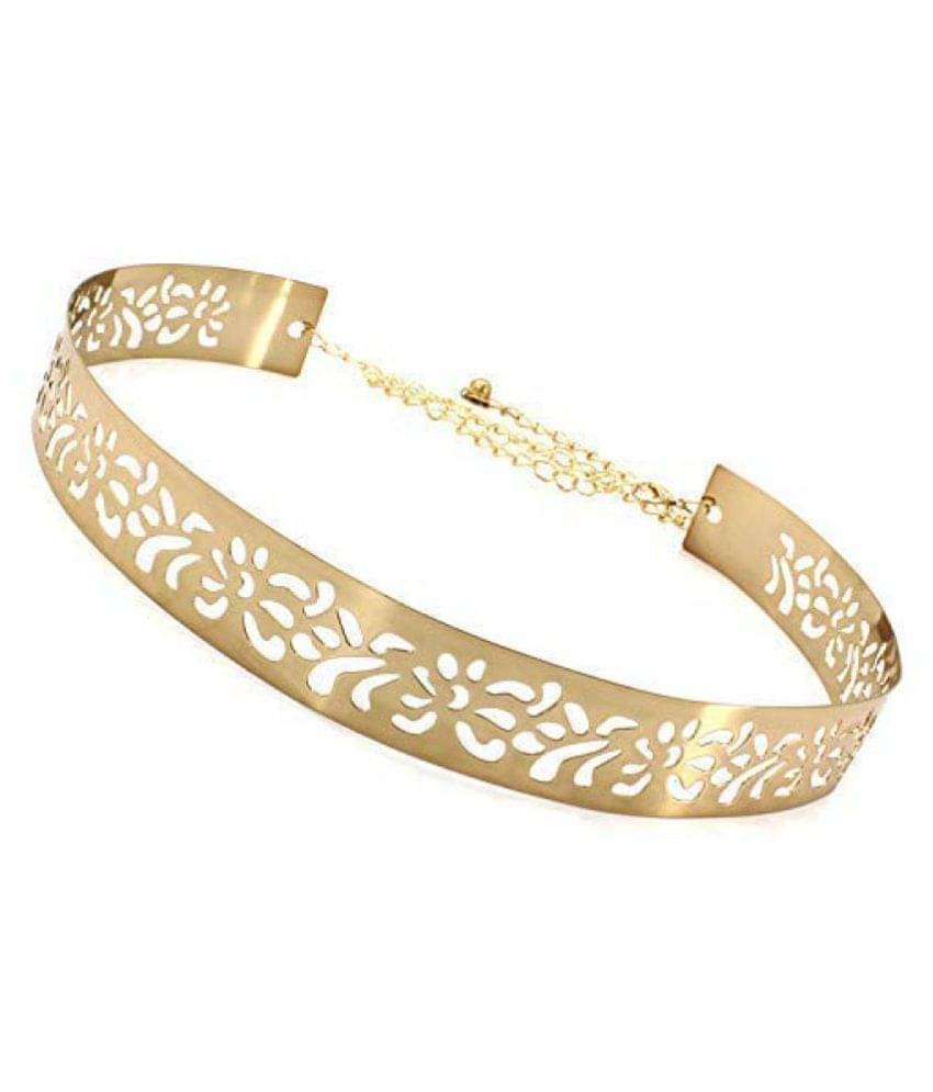 Livisorb Women's Female Ferns and Petal designed Metal Waist Band Belt Free size, width 3.5cm Golden colour, for Casual dress and special occasions Livisorb Women's Female Ferns and Petal designed Metal Waist Band Belt Free size, width 3.5cm Golden colour, for Casual dress and special occasions