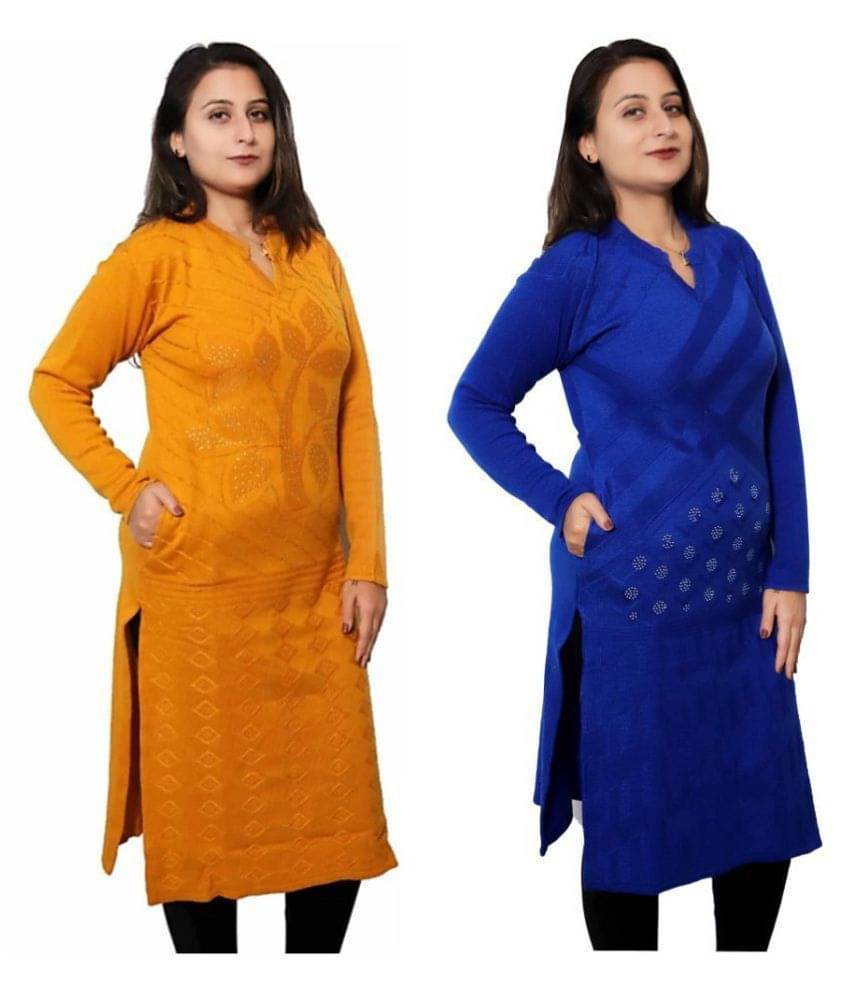 Japroz Women Woollen Self Design Straight Kurti ( Multicolor ) Japroz Women Woollen Self Design Straight Kurti ( Multicolor )