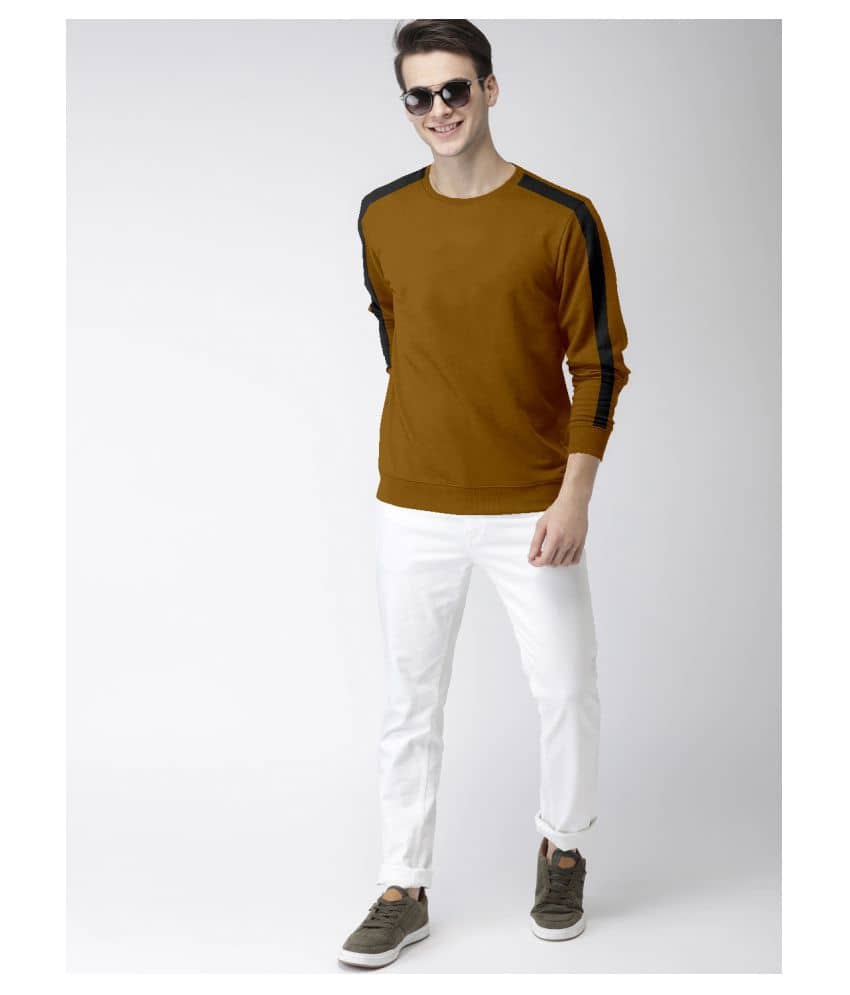 P&V CREATIONS Cotton Blend Round Neck Men's Sweatshirt - Khaki ( Pack of 1 )