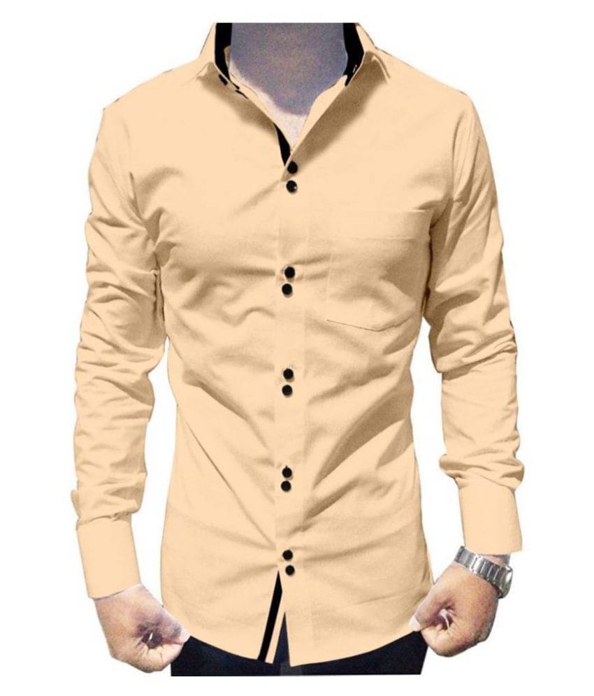     			P&V - Beige Cotton Blend Slim Fit Men's Casual Shirt (Pack of 1)