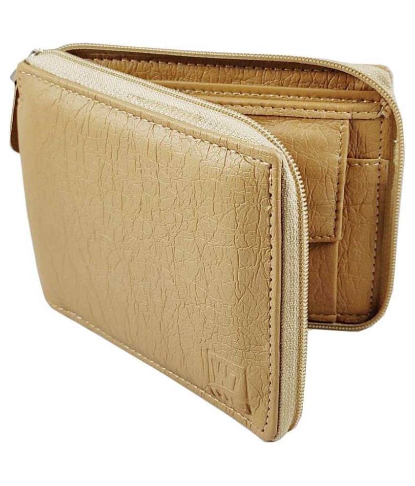     			WENZEST - Beige Faux Leather Men's Zip Around Wallet ( Pack of 1 )