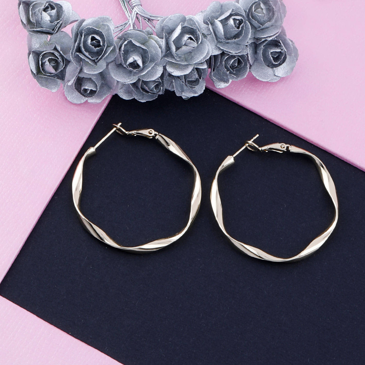     			Silver Shine Facinating Gold Polish Bali Round Hoop Earring For Women