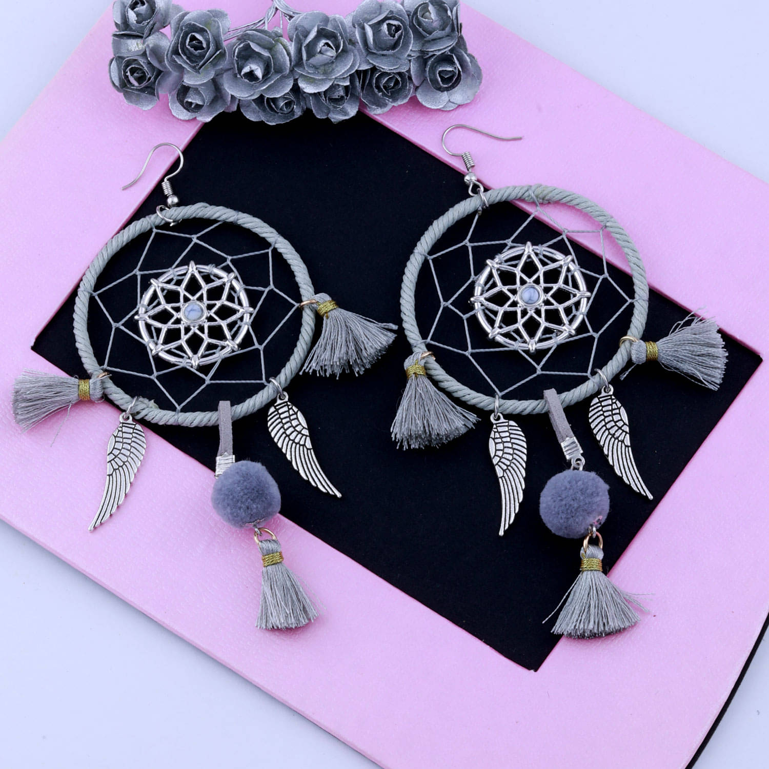     			Silver Shine Grey Colour Unique Western Partywear Designer Earring For Girls and Women Jewellery