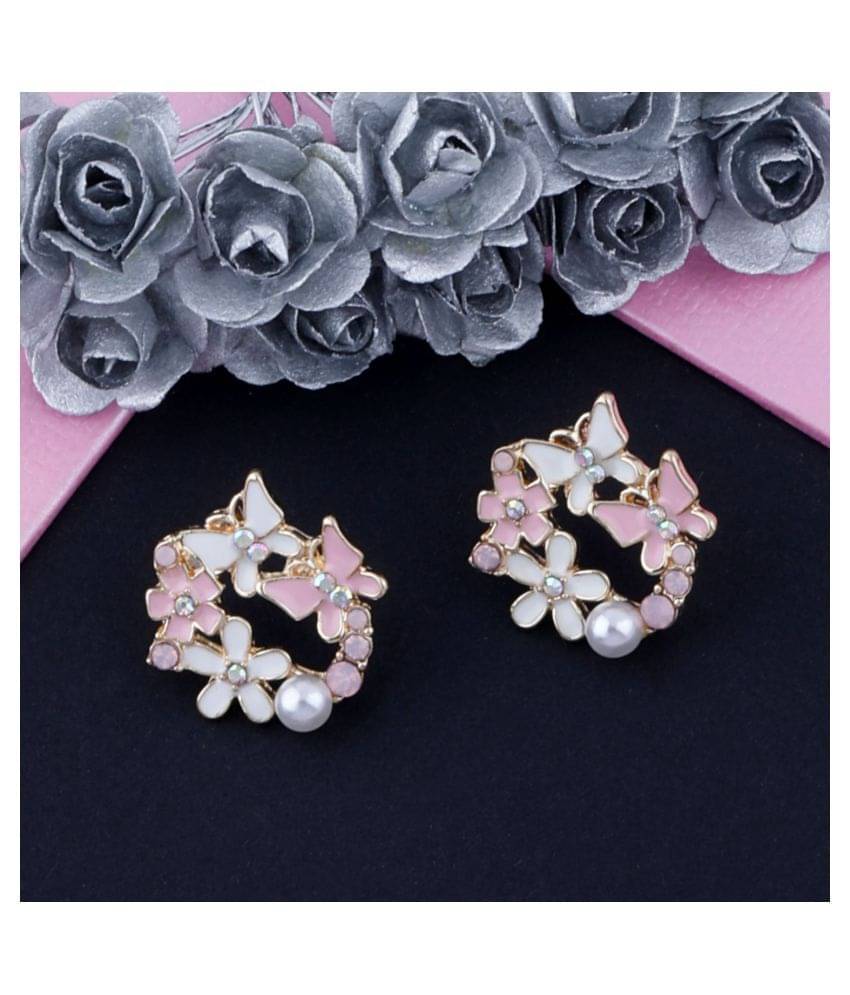     			Silver Shine High Grade Pink Enamel Stylish Floral Design Stud Earring For Girl And Women