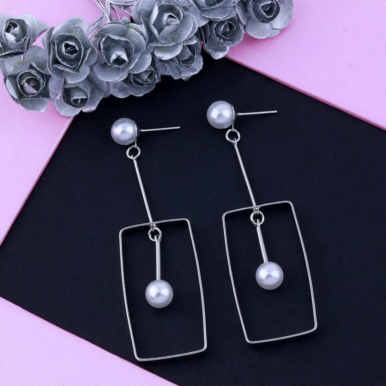 Silver Shine Silver Plated Uique Designer Partywear Pearl Drop Earring for Girls and Women - Earrings | Buy online on ZillyBuy