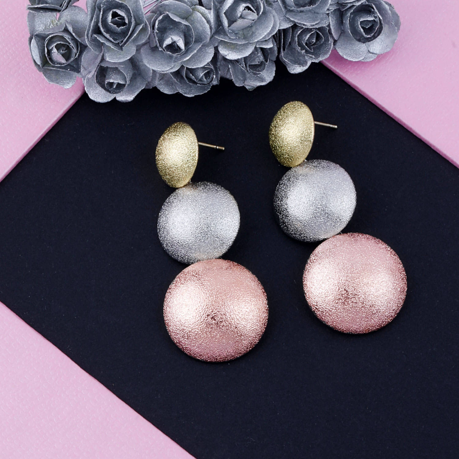     			Silver Shine Stylist Designer 3-Toned Party Wear Drop Earring For Girls and Women Jewellery