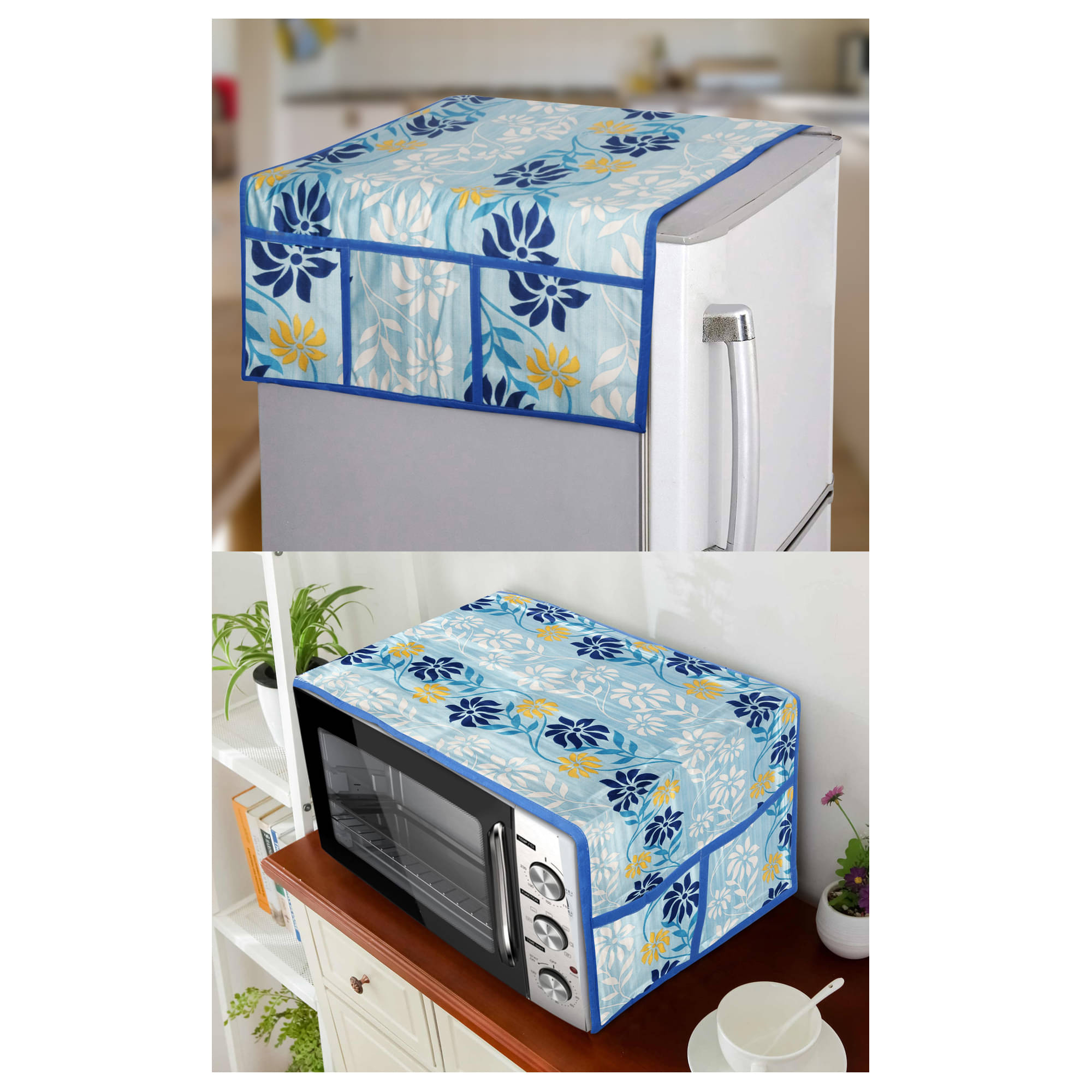 E-Retailer Set of 2 Polyester Blue Fridge Top Cover E-Retailer Set of 2 Polyester Blue Fridge Top Cover