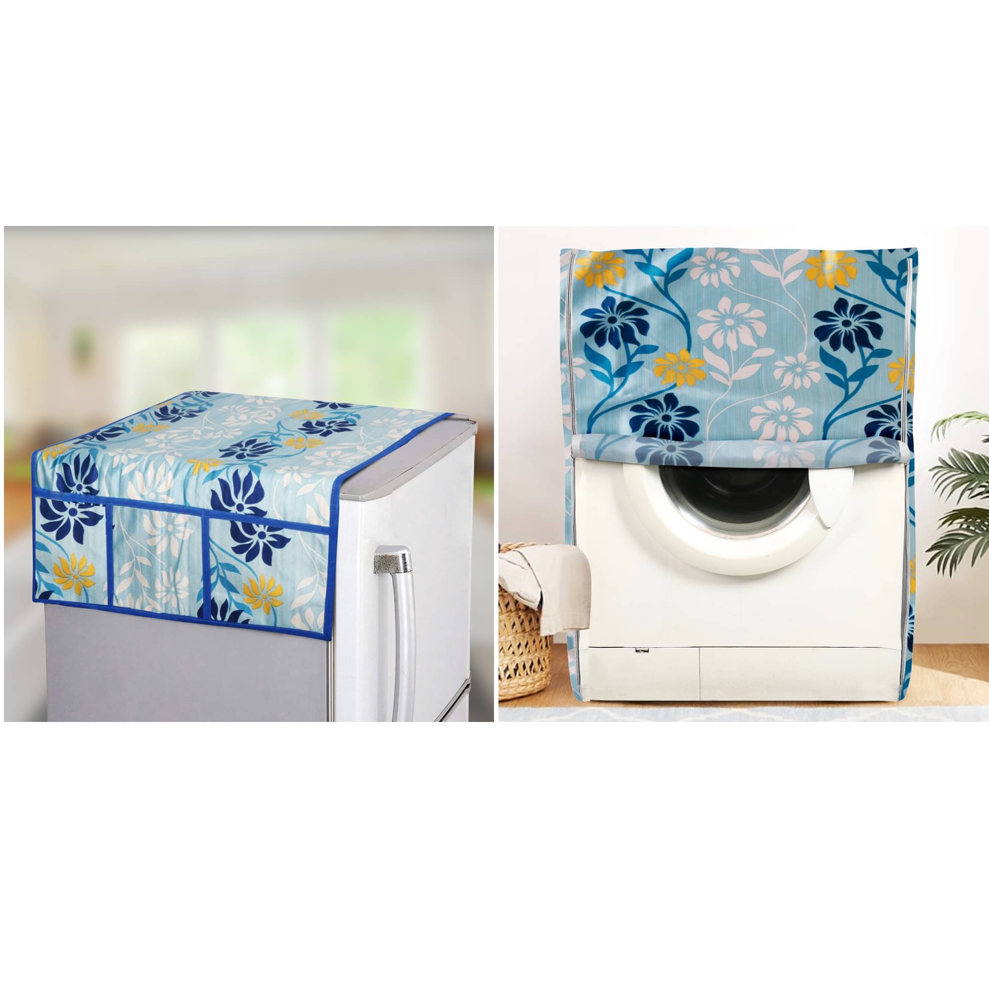 E-Retailer Set of 2 Polyester Blue Washing Machine Cover for Universal Front Load E-Retailer Set of 2 Polyester Blue Washing Machine Cover for Universal Front Load