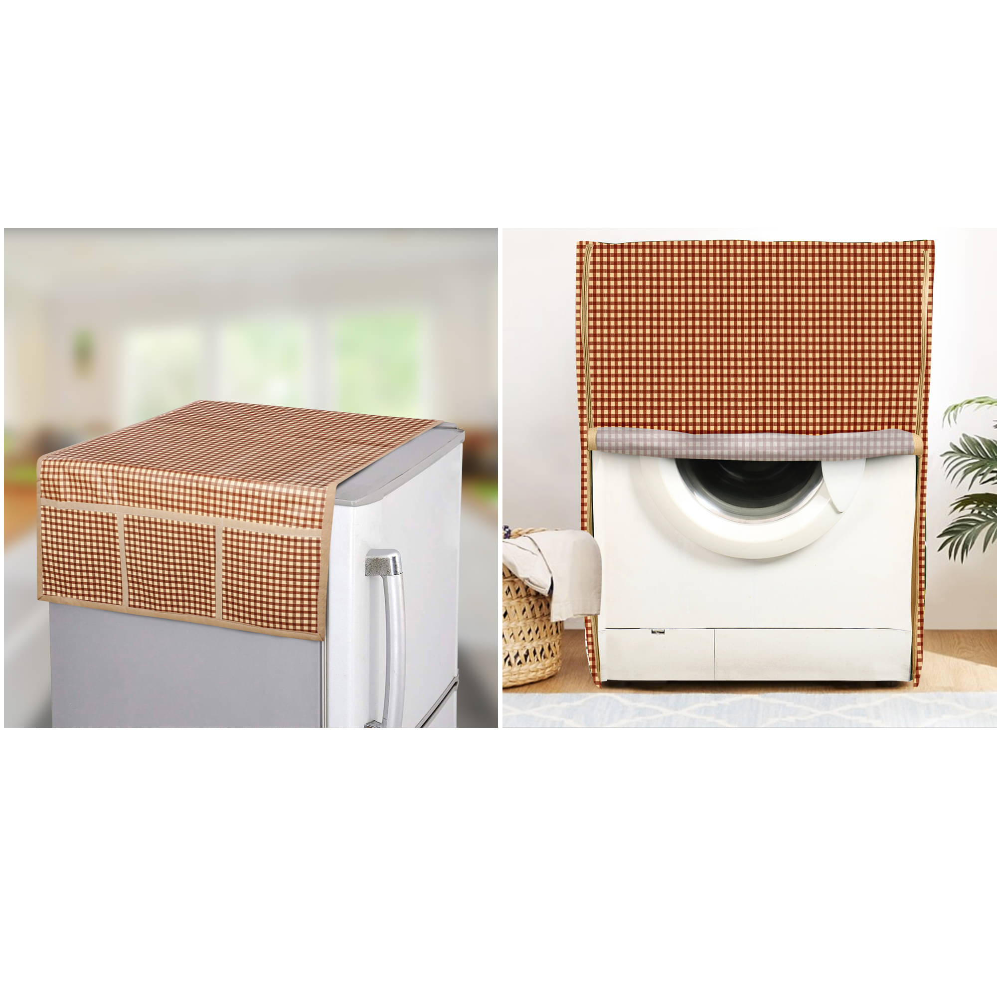 E-Retailer Set of 2 PVC Brown Washing Machine Cover for Universal Front Load E-Retailer Set of 2 PVC Brown Washing Machine Cover for Universal Front Load