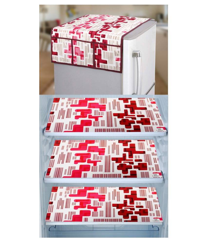 E-Retailer Set of 4 Polyester Red Fridge Top Cover E-Retailer Set of 4 Polyester Red Fridge Top Cover