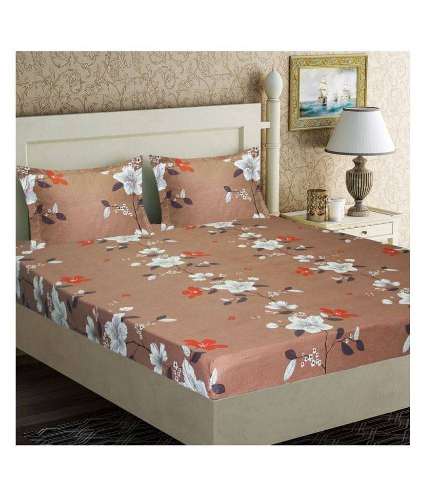 Home Candy Microfiber Floral Double Bedsheet with 2 Pillow Covers- Brown Home Candy Microfiber Floral Double Bedsheet with 2 Pillow Covers- Brown