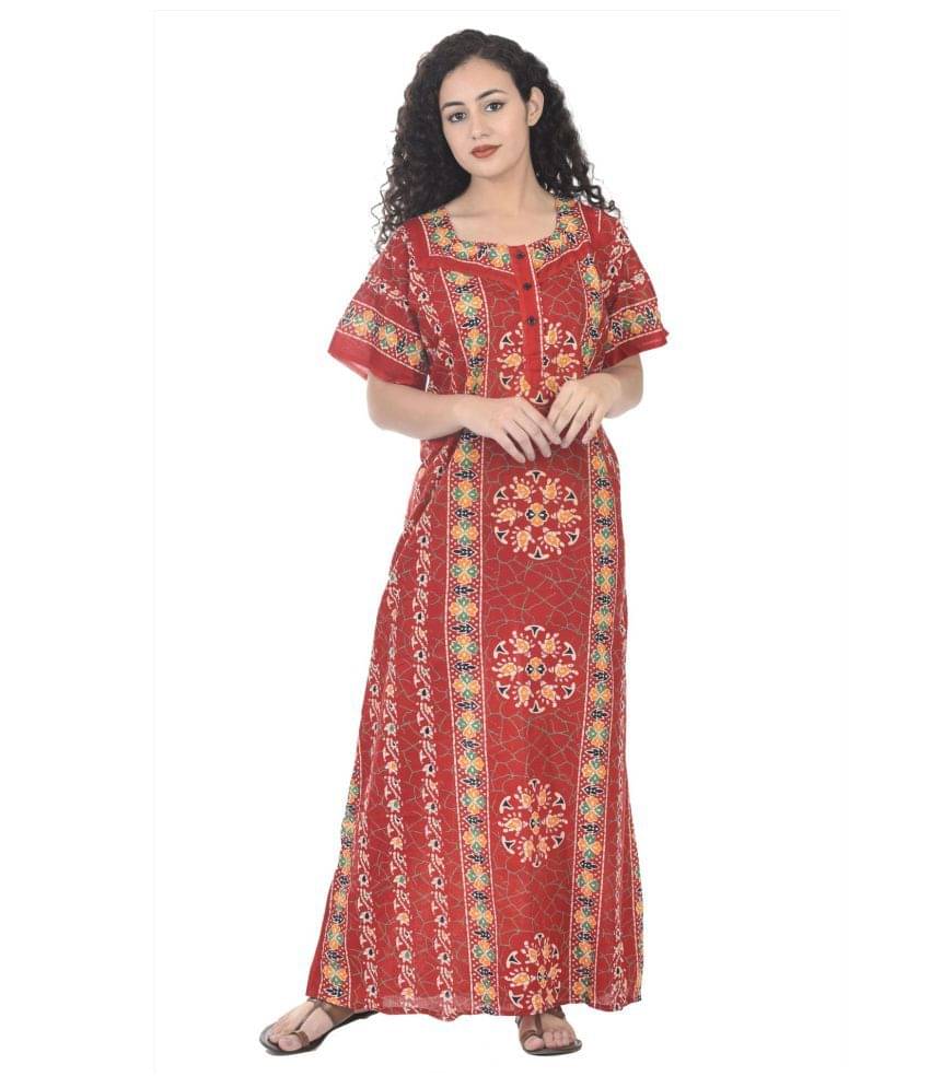     			Apratim Cotton Nighty & Night Gowns - Red