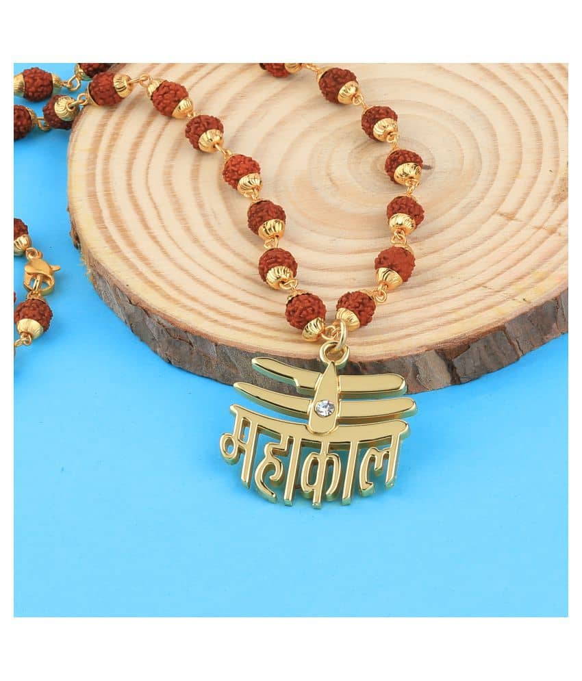 SILVER SHINE Gold Plated Loard Shiva Mahakal Locket with Rudraksha Mala for Men and Women
