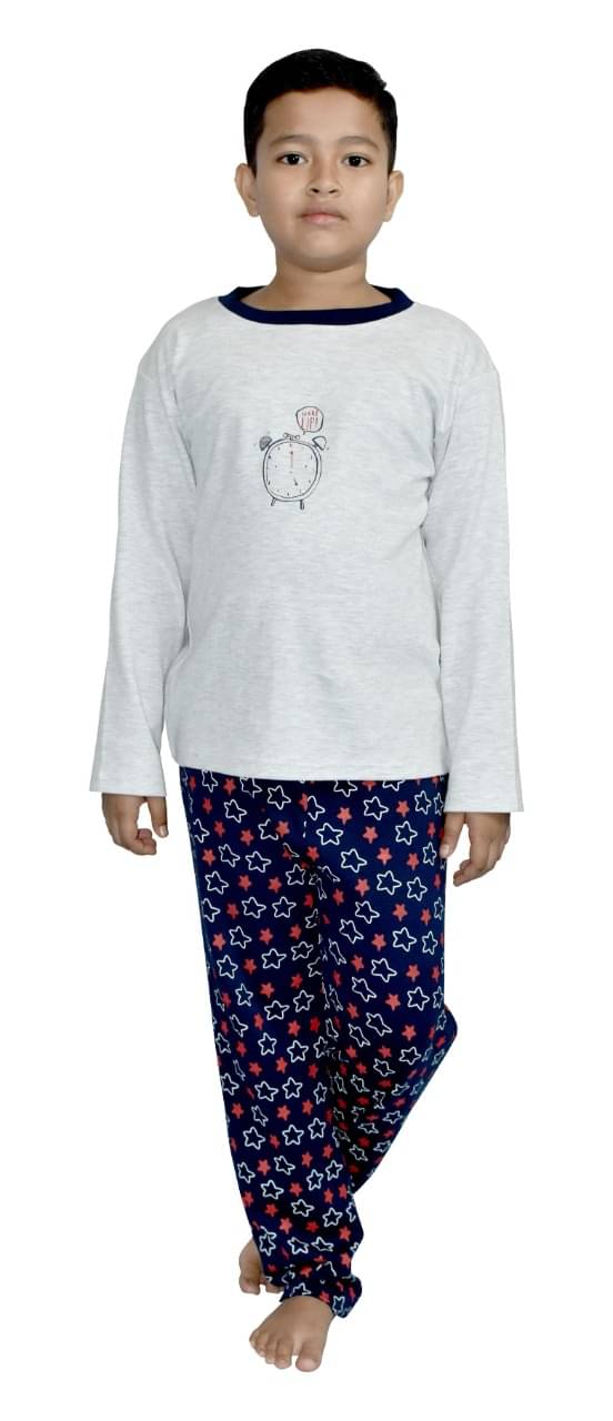     			KABOOS Pack of 1 Boys 100% Cotton Nightsuit Set ( Grey )