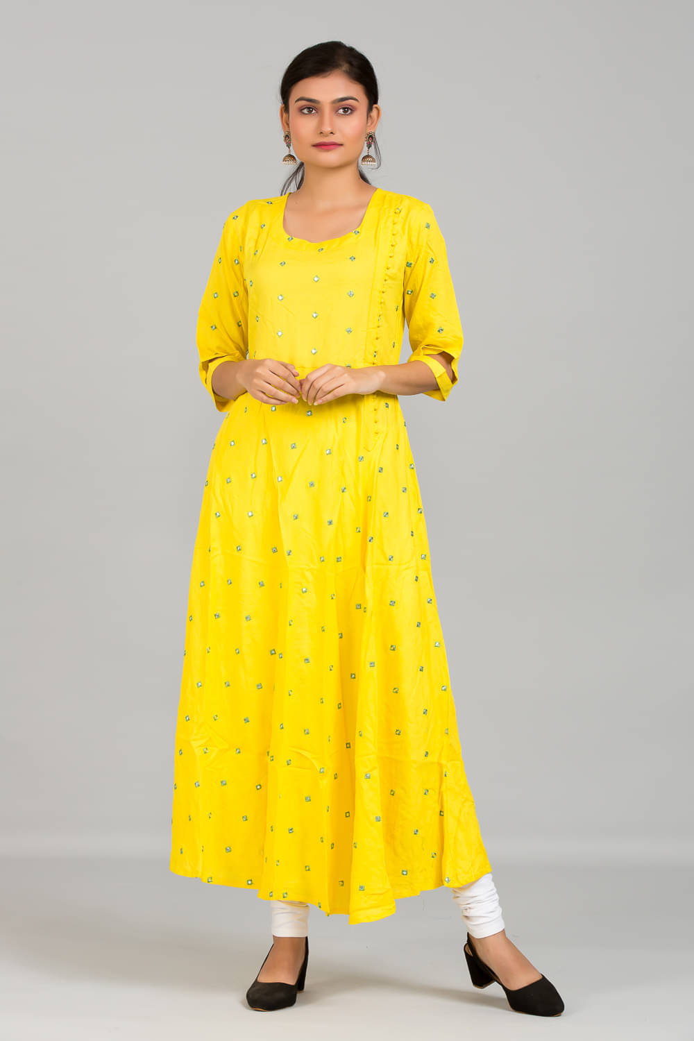     			Kavita Creations Yellow Rayon A-line Kurti