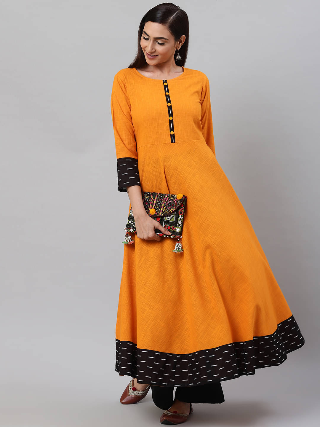 Yash Gallery Pack of 1 Cotton Printed Flared Women's Kurti - ( Yellow ) Yash Gallery Pack of 1 Cotton Printed Flared Women's Kurti - ( Yellow )