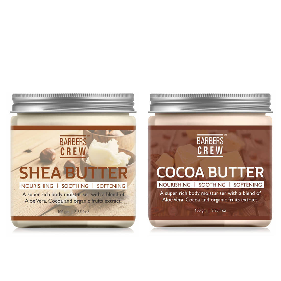 Barbers Crew Natural & Organic Shea Butter & Cocoa Butter For Skin,Diy Moisturizer 200 gm Pack of 2