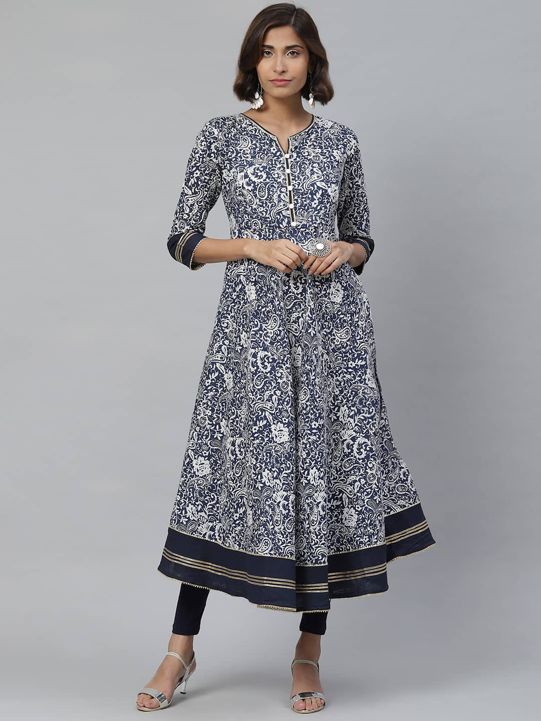 Yash Gallery Pack of 1 Cotton Printed Flared Women's Kurti - ( Blue ) - Kurtis, Tunics | Buy online on ZillyBuy