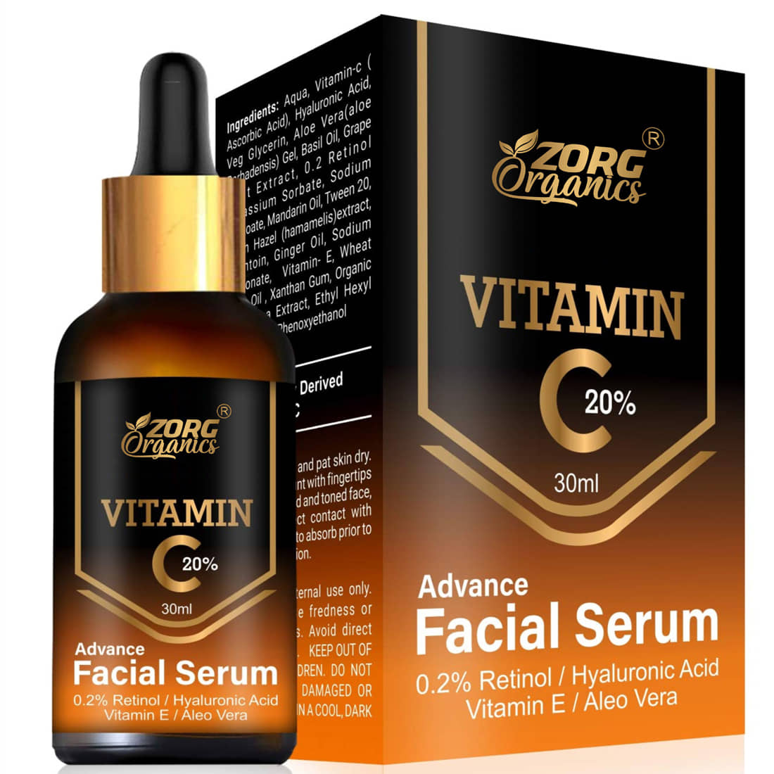 Zorg Organics Vitamin C Facial Serum - Aloevera Extract - Hyaluronic Acid -Brightens Skin - Improves tone Face Serum 30 mL