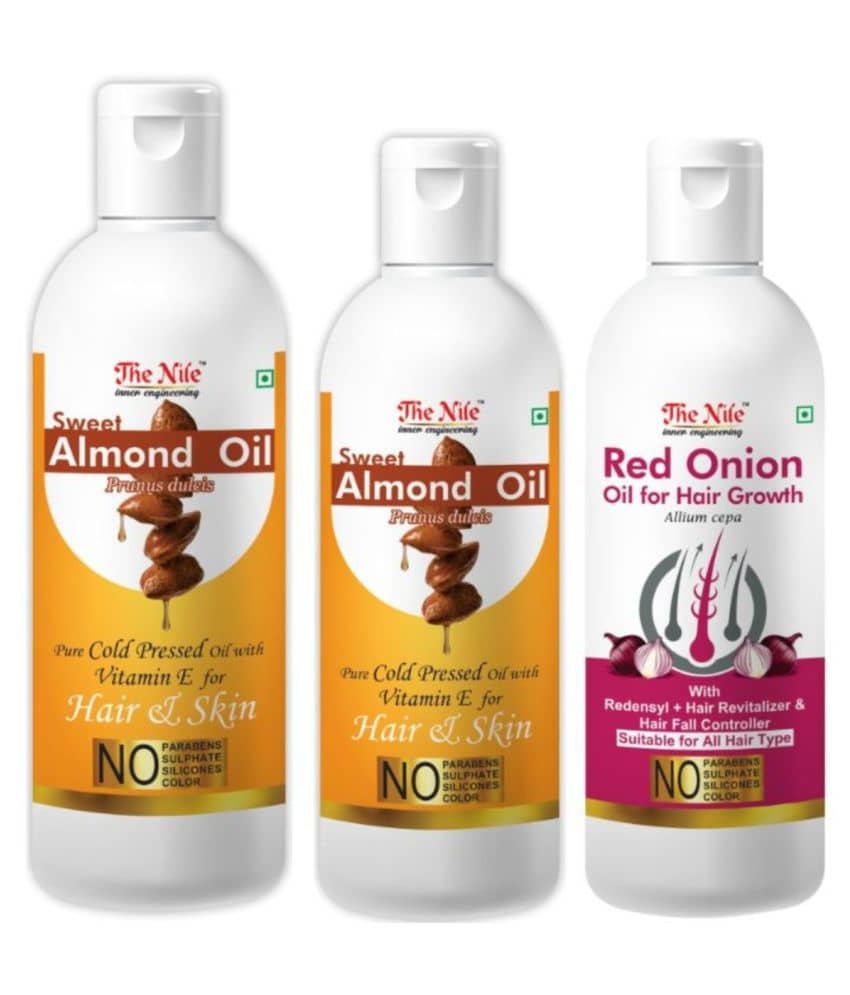 The Nile Almond Oil 200 Ml + 100 Ml (300 ML)+ Red Onion Oil 100 ML 400 mL Pack of 3