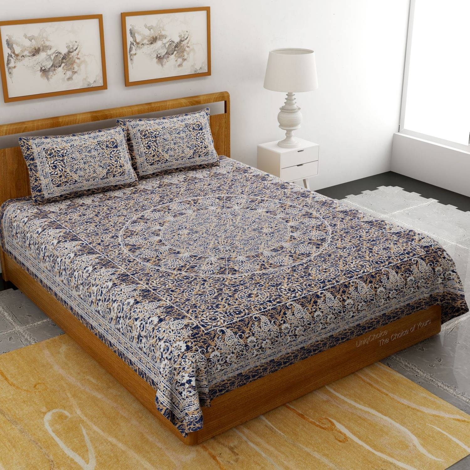     			Uniqchoice Cotton Double Bedsheet with 2 Pillow Covers ( 240 cm x 215 cm )