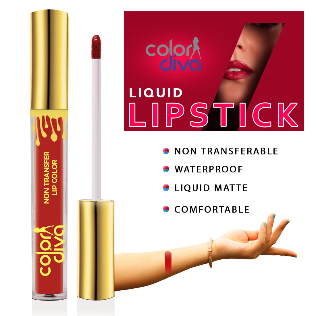 Color Diva Non Transfer Matte Liquid Lipstick LL501-102 Red 6 mL Color Diva Non Transfer Matte Liquid Lipstick LL501-102 Red 6 mL