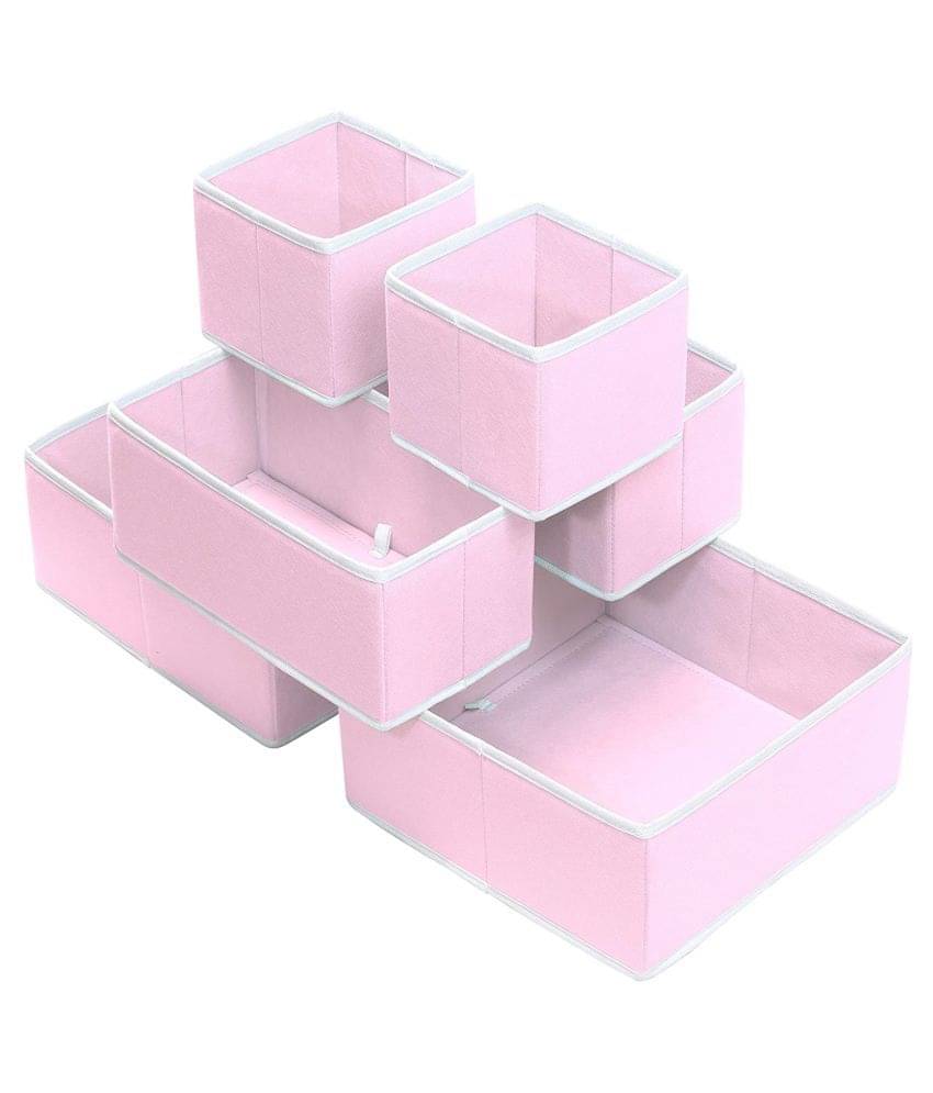     			House of Quirk Foldable Cloth Storage BoxCloset Dresser Drawer Organizer Cube Basket Bins Containers Divider with Drawers for Underwear, Bras, Socks, Ties, Scarves, Set of 6 (Pink)