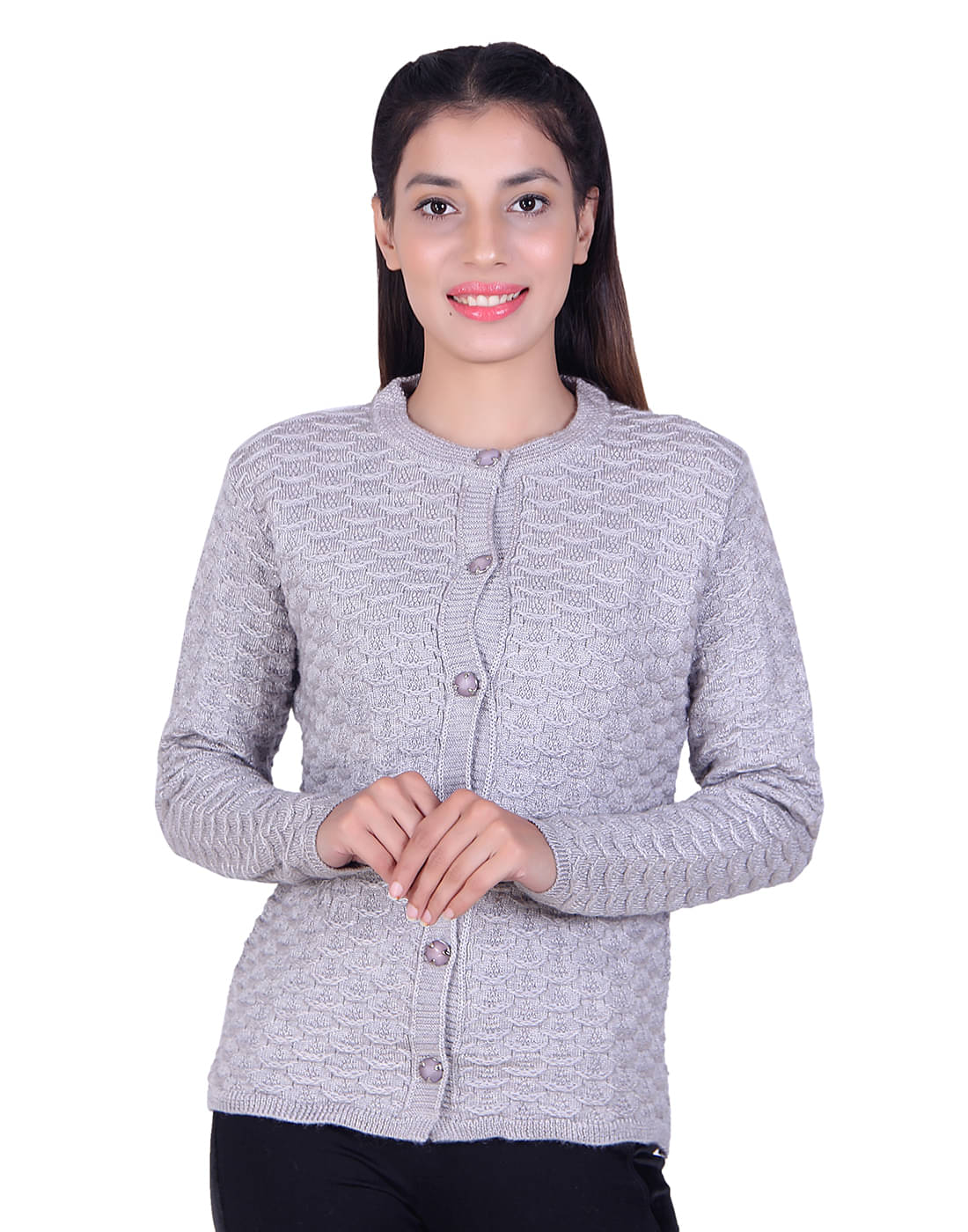     			Ogarti Acrylic Grey Buttoned Cardigans