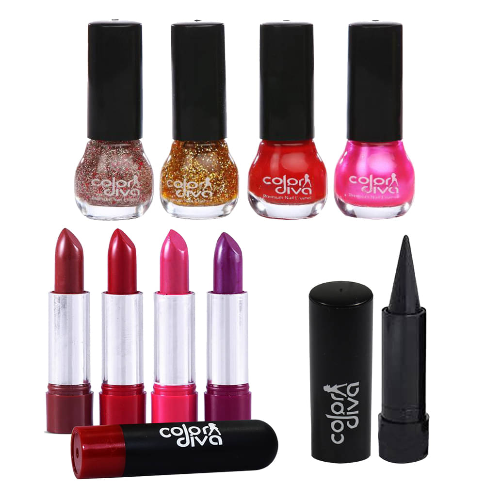     			Adbeni Combo - Color Diva Lipsticks, Nail Polish & Kajal, (GC1432) Makeup Kit Pack of 9 50