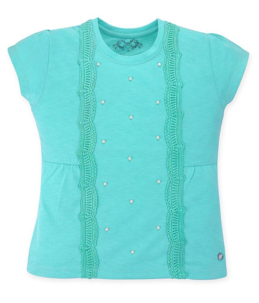     			Femea Girls Casual Cotton Blend Top (Blue, Pack of 1)