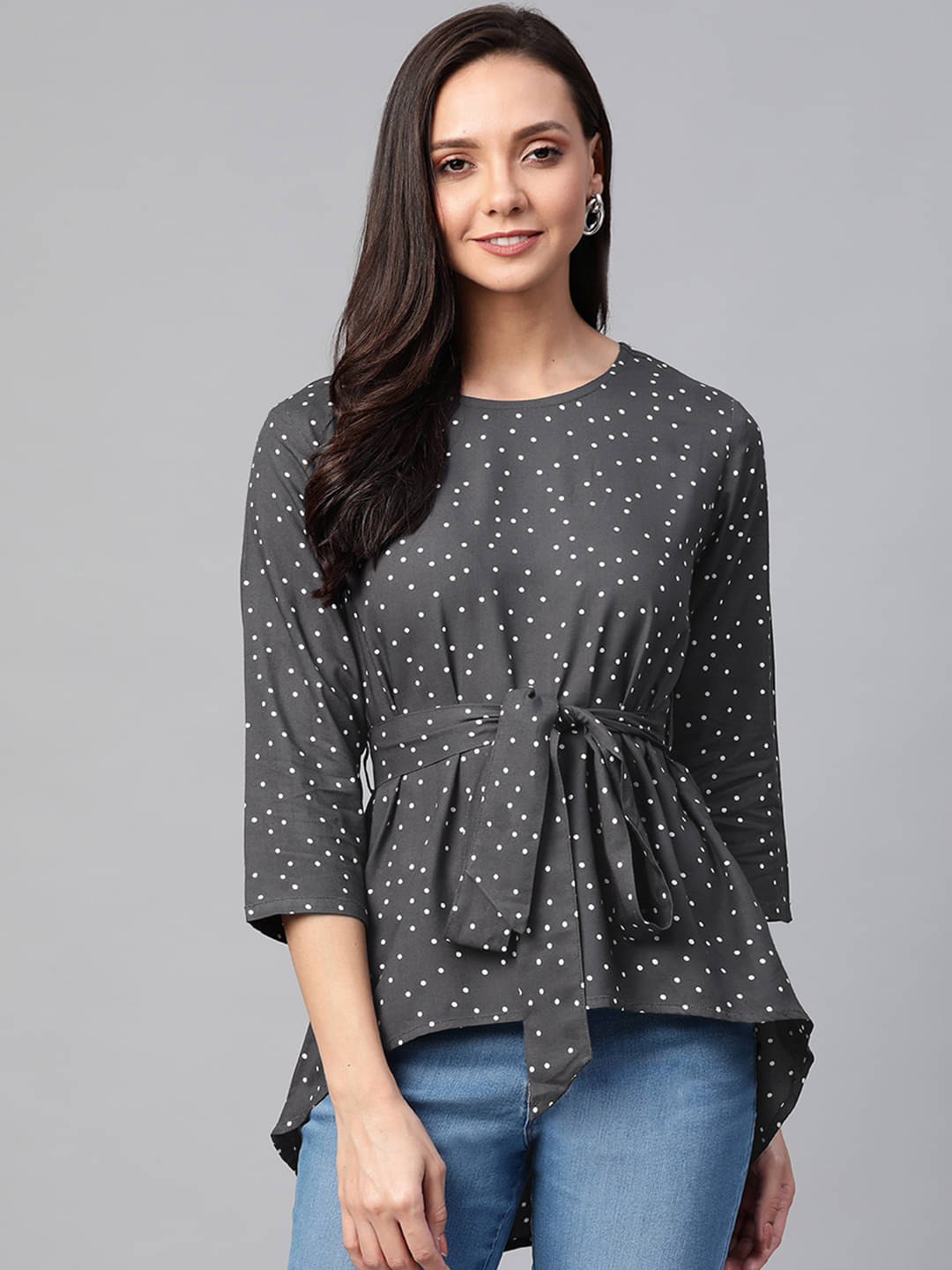 Yash Gallery Women's Rayon Regular Top ( Grey ) Yash Gallery Women's Rayon Regular Top ( Grey )