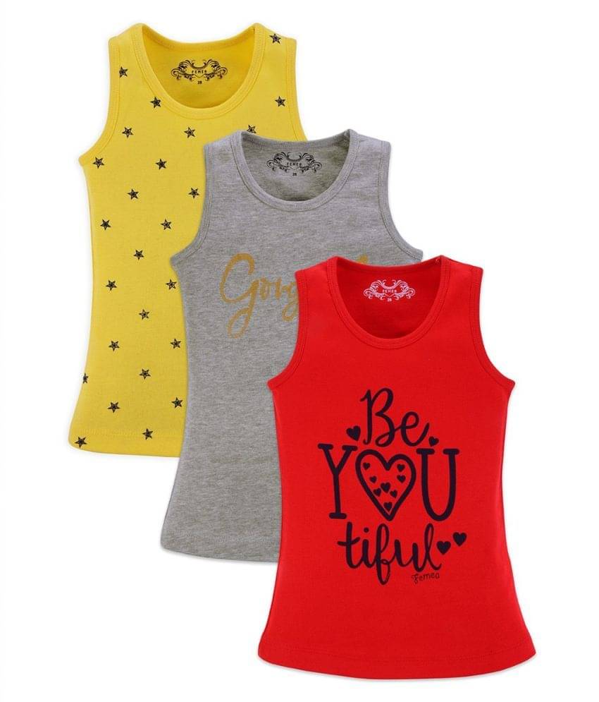     			Femea Vest For Girls Cotton (Multicolor, Pack of 3)