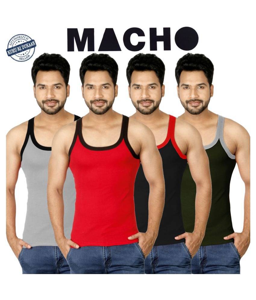     			Macho Sporto Multi Sleeveless Vests Pack of 4