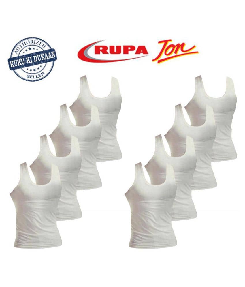 Rupa White Sleeveless Vests Pack of 8 - Nightwear & Loungewear | Buy online on ZillyBuy