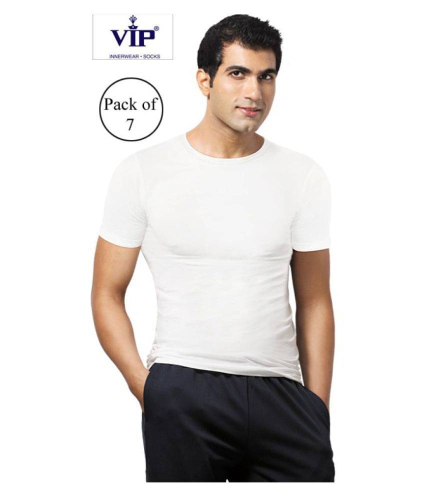    			VIP White Half Sleeve Vests Pack of 7