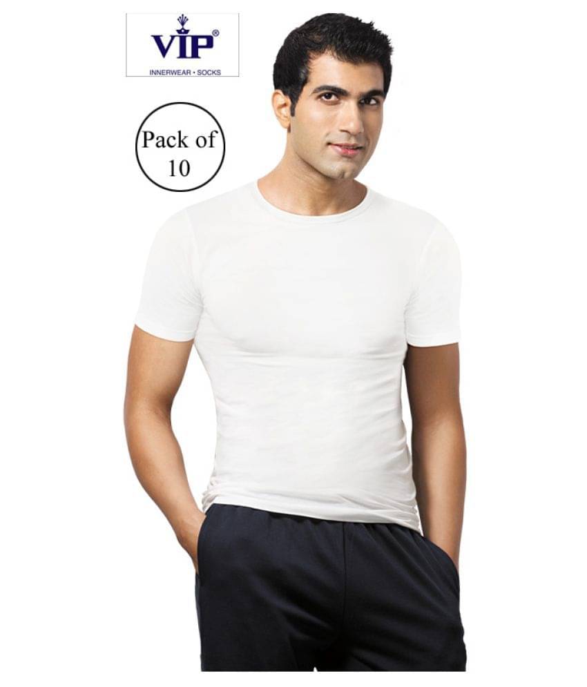     			VIP White Half Sleeve Vests Pack of 10