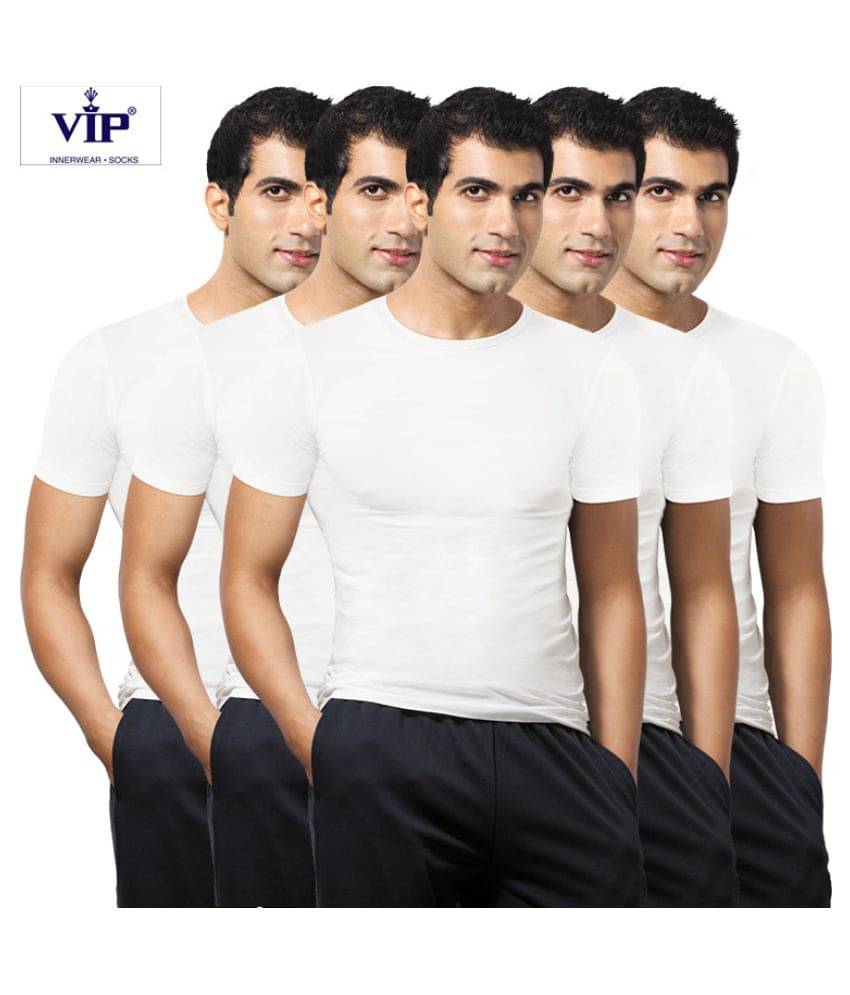     			VIP White Half Sleeve Vests Pack of 5