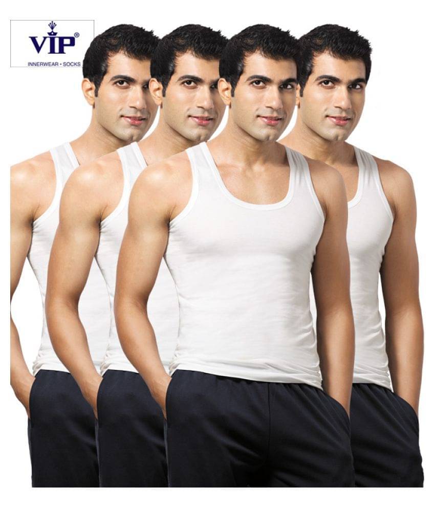     			VIP White Sleeveless Vests Pack of 4
