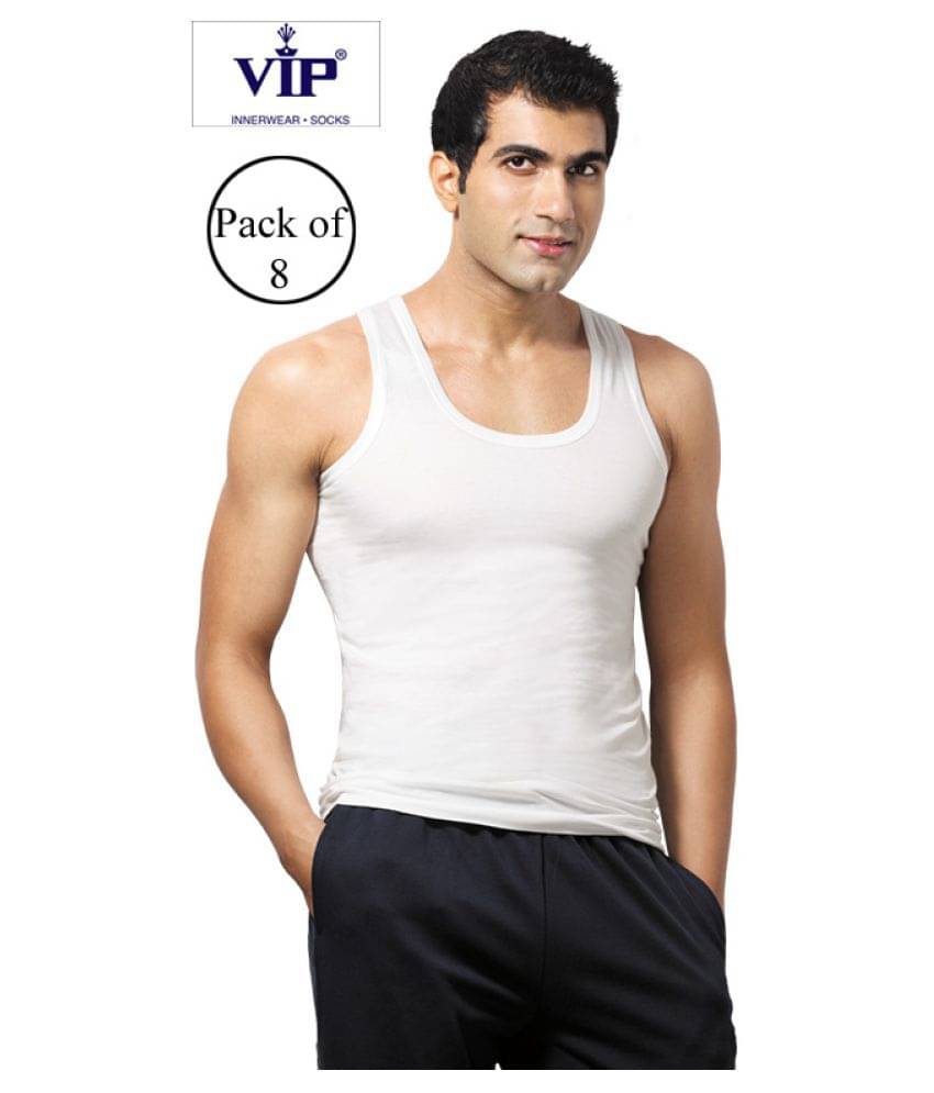     			VIP White Sleeveless Vests Pack of 8