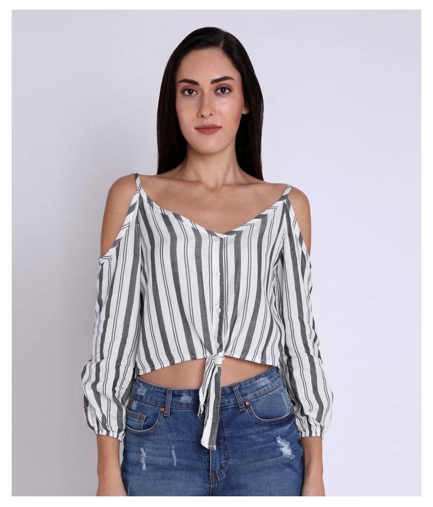 Chimpaaanzee - White Viscose Women's Knot Front Top ( Pack of 1 ) Chimpaaanzee - White Viscose Women's Knot Front Top ( Pack of 1 )