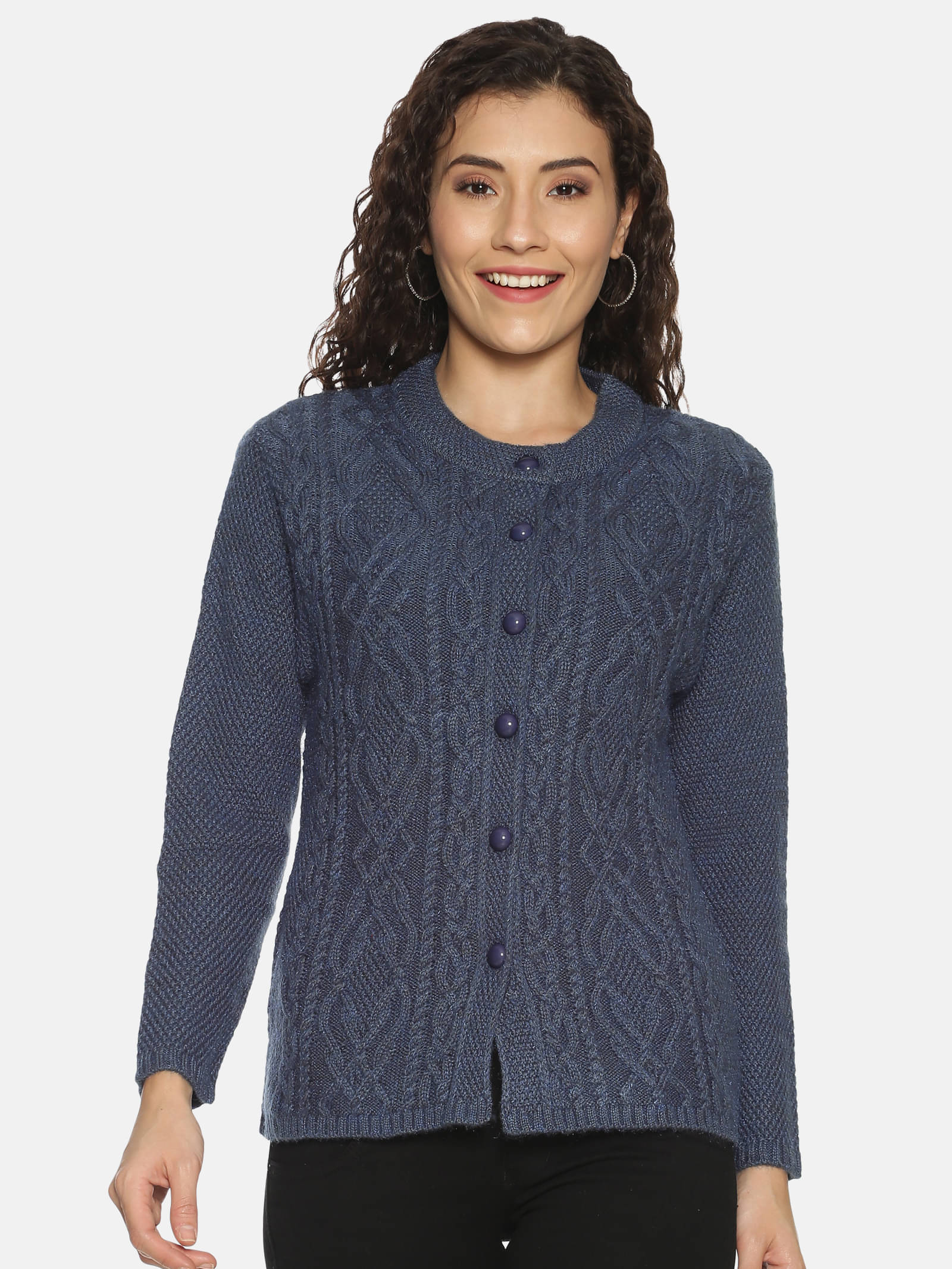 Clapton Acrylic Navy Buttoned Cardigans     			Clapton Acrylic Navy Buttoned Cardigans