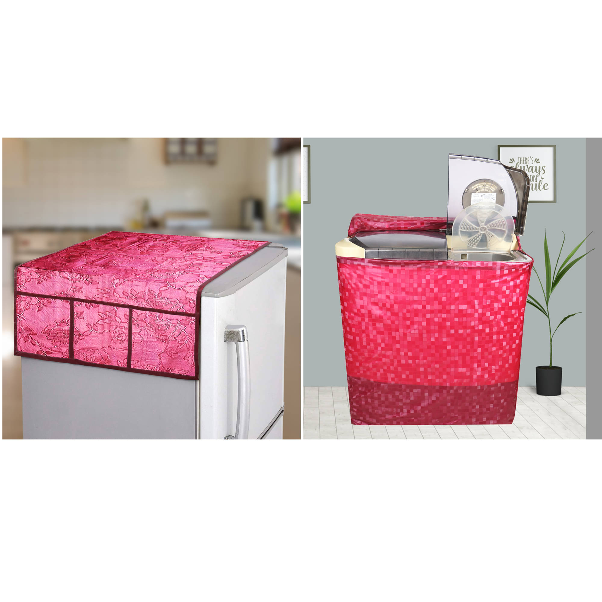     			E-Retailer Set of 2 PVC Red Washing Machine Cover for Universal Semi-Automatic