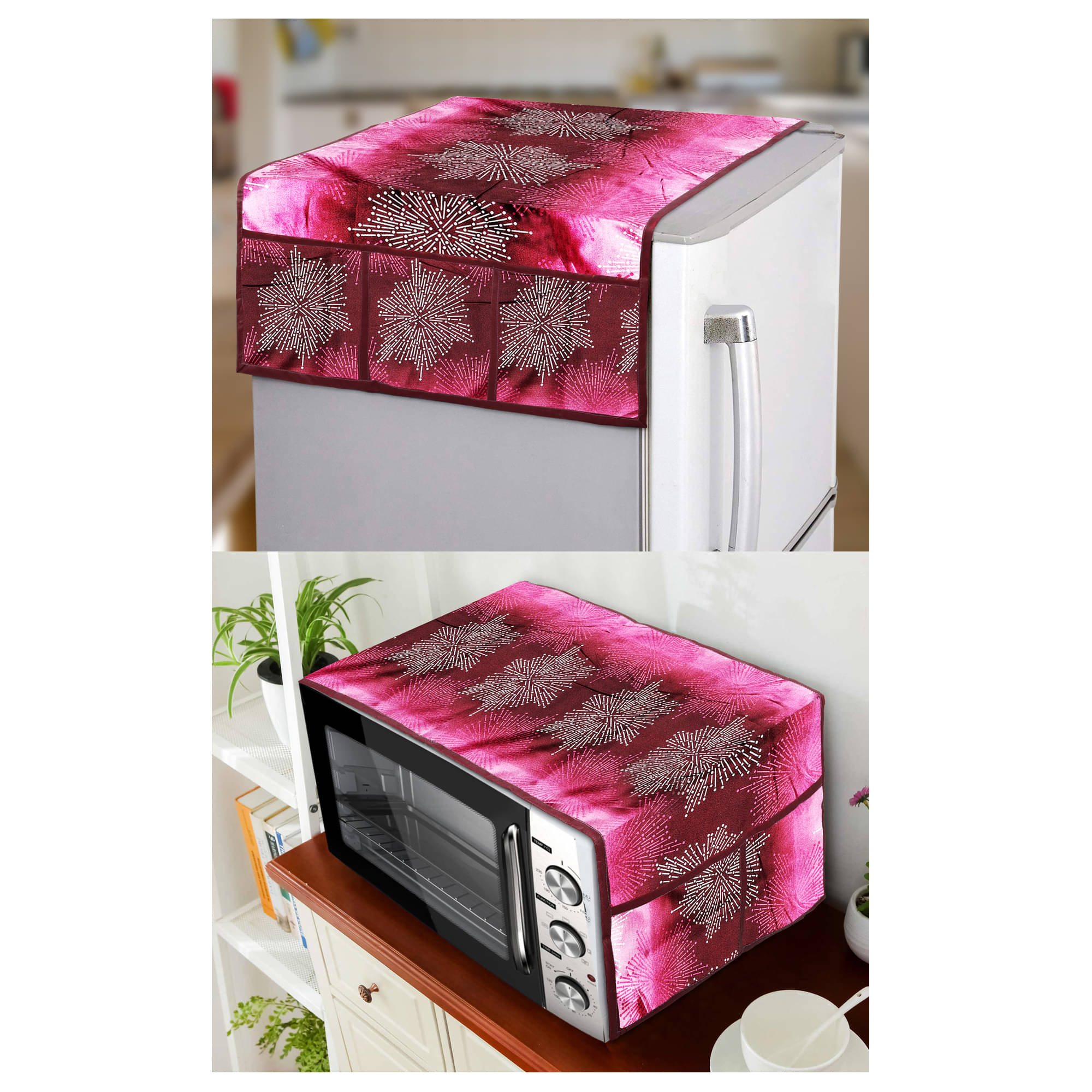 E-Retailer Set of 2 Polyester Pink Fridge Top Cover E-Retailer Set of 2 Polyester Pink Fridge Top Cover